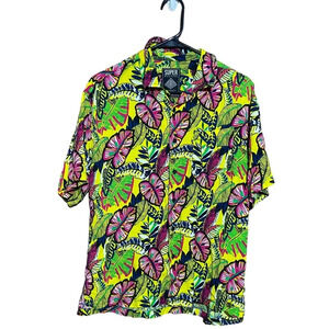 Super Massive Hawaiian‎ shirt, yellow, pink blue Palm Leaf Size Medium